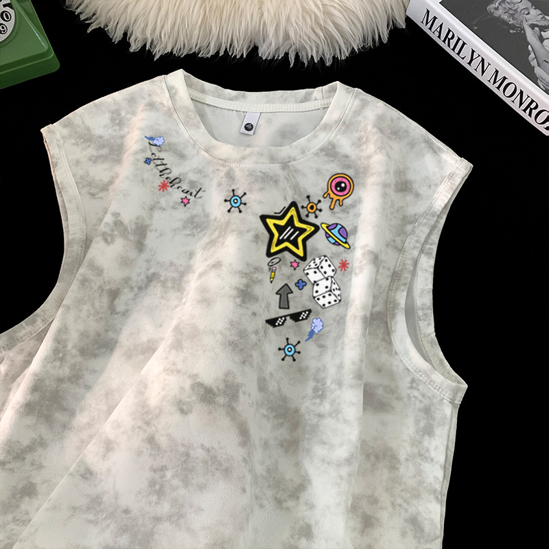 Summer New Designer T-shirt Ins Trendy Simple Tiedye Tank Top For Men American Casual Loose Trendy Fashion Polo Designer Hoodie Sleeveless Vest