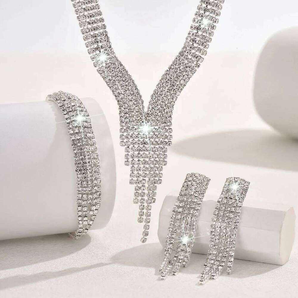 4PC Women's Fashion Geometric Tassel Necklace Earrings Bracelet Jewelry Set Suitable for Wedding, Party, Festival Gifts-8538 Z260313