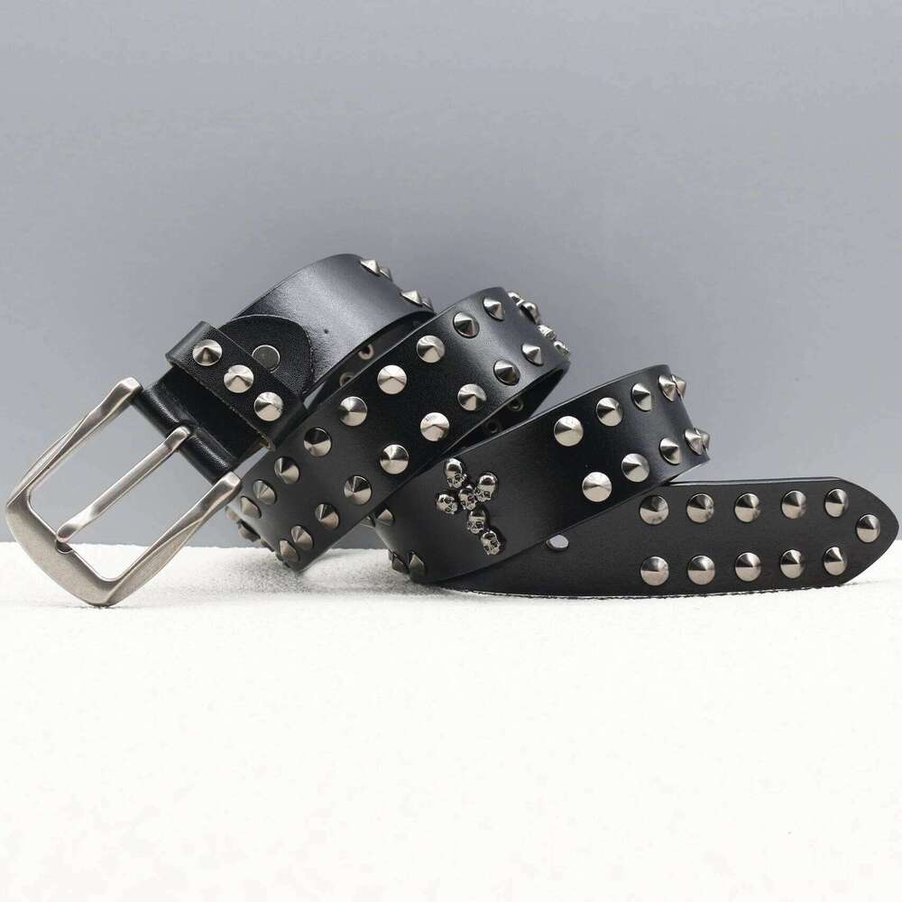 Luxury rivet heavy-duty new skeleton gothic belt, casual punk style genuine leather jeans belt. Z260226