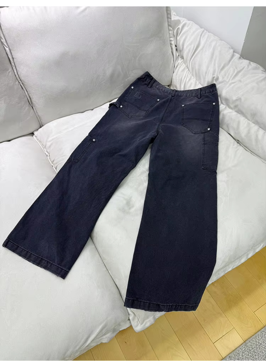 MIJKO Unisex Washed Black Jeans Tie-Dye Faded Pockets Men's And Women's Pants Z039#