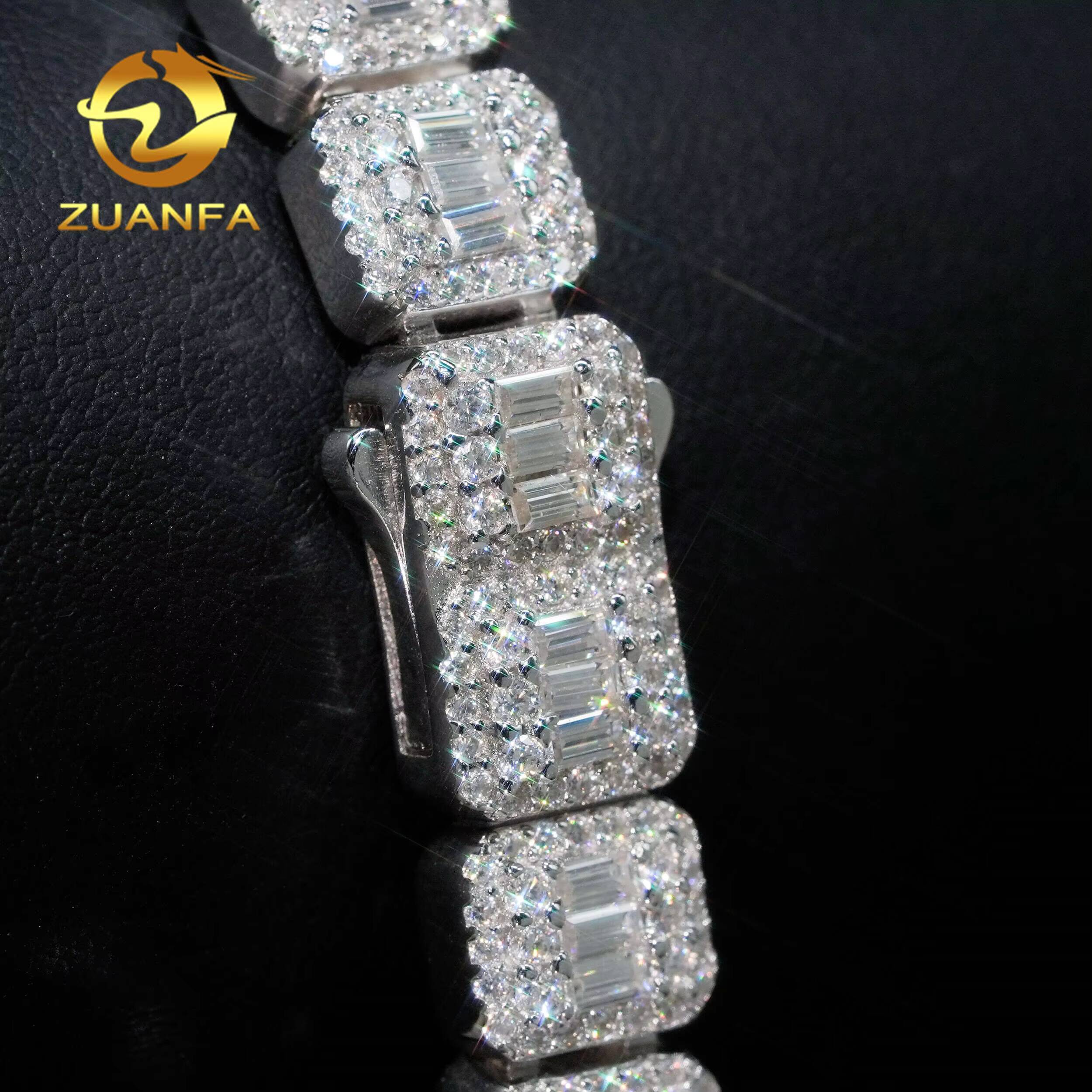 Hot Sellng 9mm Baguette Moissanite Chain Cuban Links Moissanite Necklace Moissanite Cuban Link 925 Cuban Link Chain Necklace