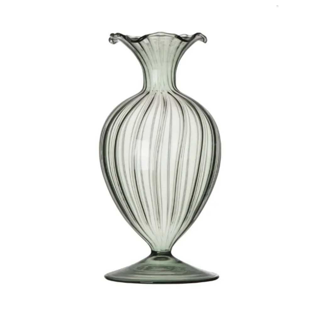 Simplicity Creative Small Glass Vase Vintage Vertical Pattern Vase Flowers Hydroponic Arrangement Room Desktop Decoration Y260314