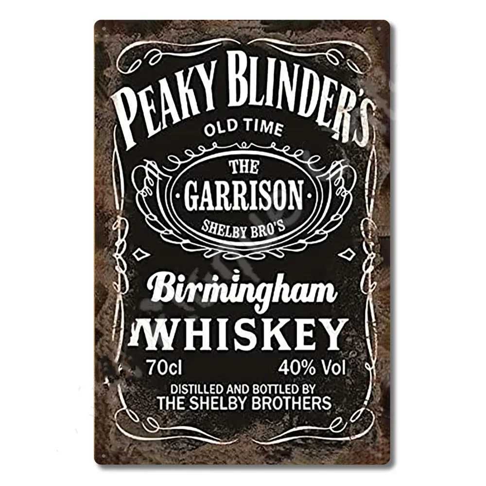 P-Peakys B-Blinders Whiskey Metal Sign - Retro Tin Plaque with Iconic Flat Cap Whiskey Bottle Art Eye-Catching Wall Decor D260314