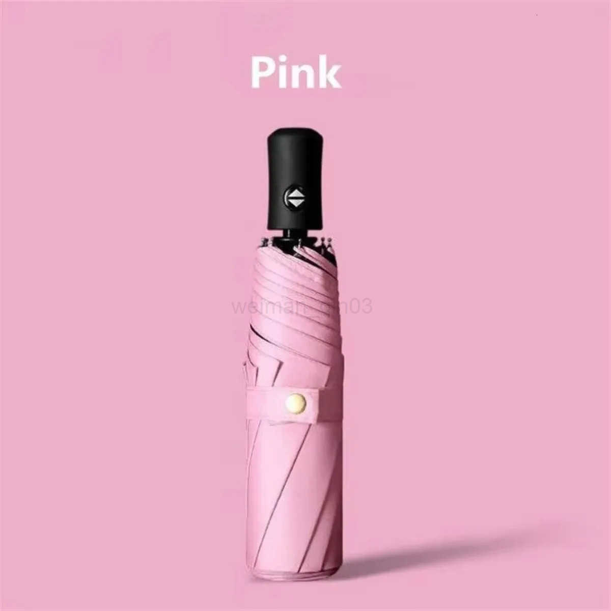 Automatic Triple-Fold Umbrella Windproof Rain Sun Umbrella Solid Color Compact Business Travel Umbrella H260314