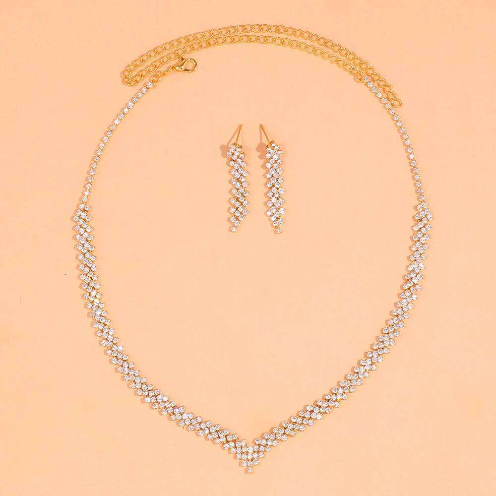 StoneFans Wedding Lozenge Step Style Rhinestone Necklace Earrings Set For Women Jewelry Choker Tassel Earring Bridal Gift Party Z260313