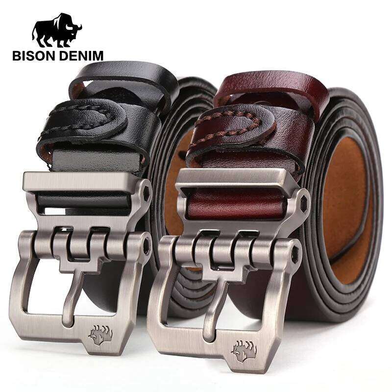 BISON DENIM Genuine Leather Belt Quality Vintage Business Personality Pin Buckle Male Waist Straps Jeans Gift For Men Z260226