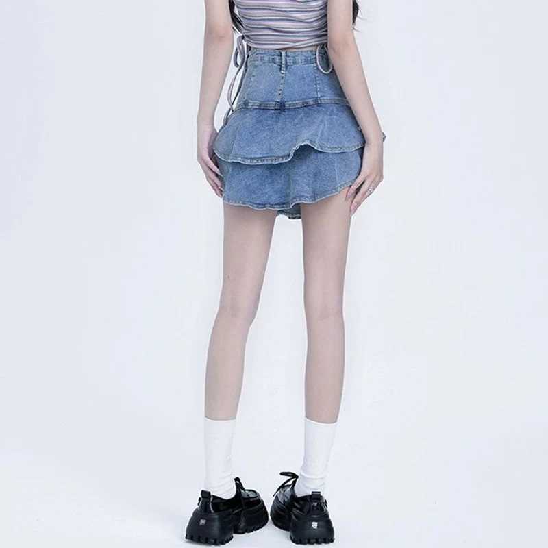 Summer Women Chic Designer High Waist Skirts Female Wrap Hip A-line Mini Jeans Skirts s Fashion Casual Denim Dress M260314