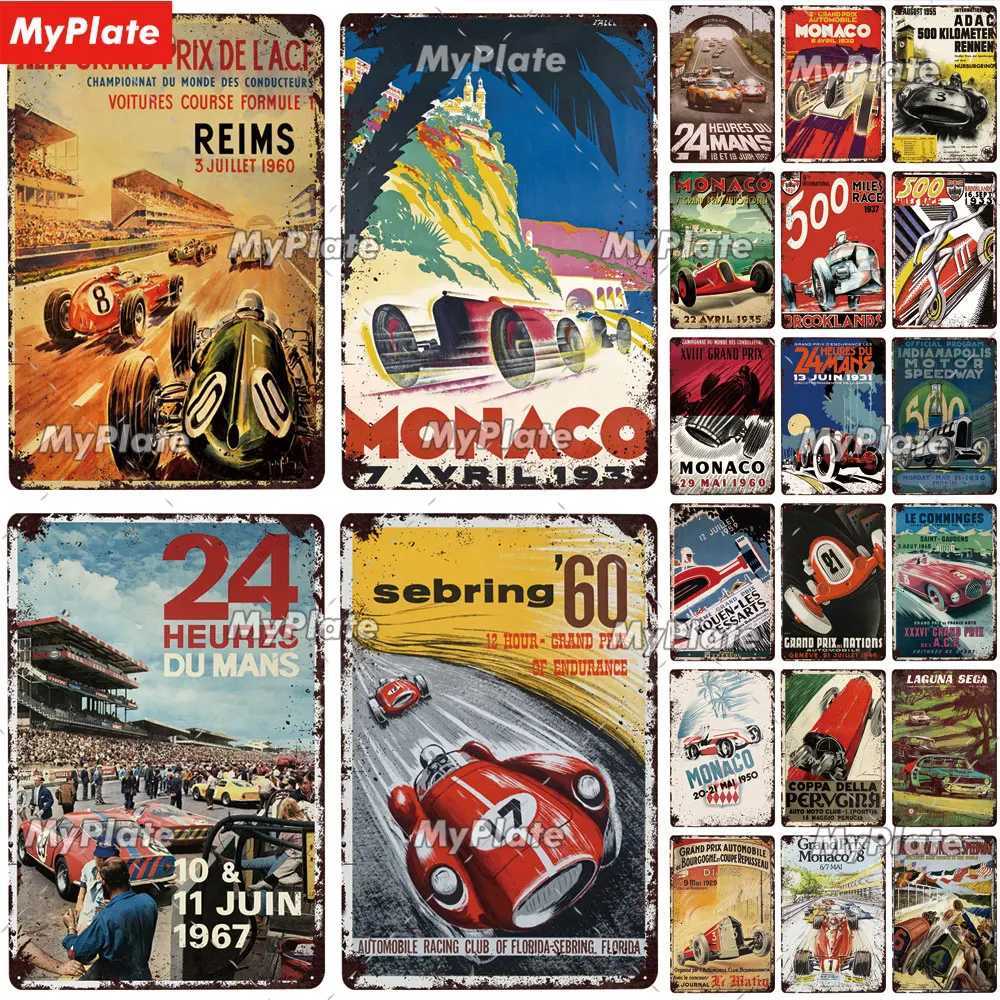 24 Heures du mans Metal Sign Vintage Plaque Tin Sign Wall Decor For Bar Pub Metal Crafts Retro Racing Car Poster Custom D260314