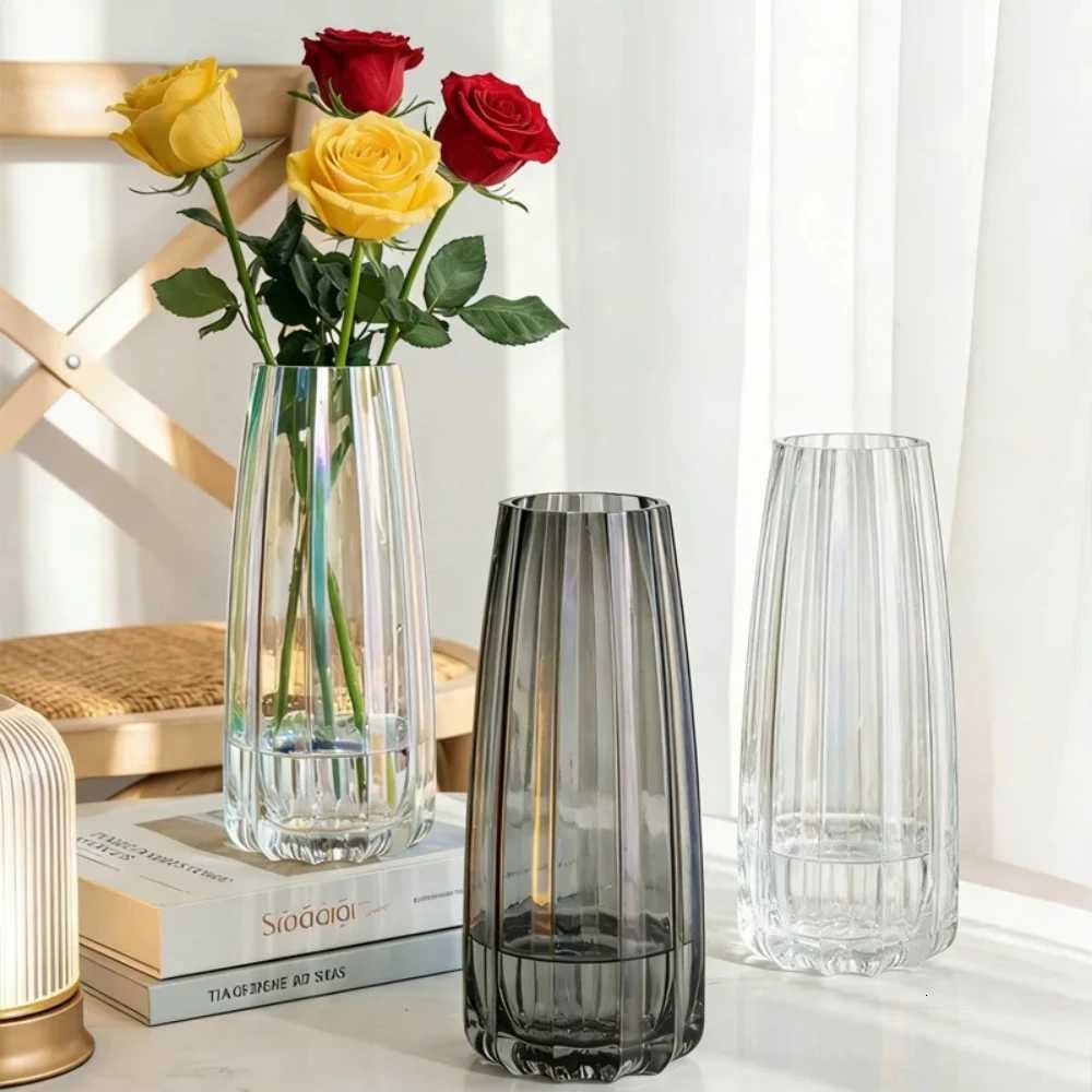 Modern Simple Vertical Glass Vase for Hydroponic Flowers Colorful Creative Vase Home Table Decoration Gift for Greenhouse Y260314
