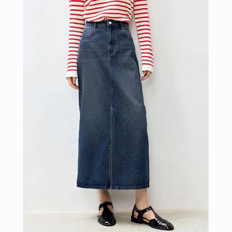 New Lady Summer High Waist Jeans Skirts Hot Sale s Classic Mid-Long Skirts Women Korean Fashion Slit Denim Dress M260314