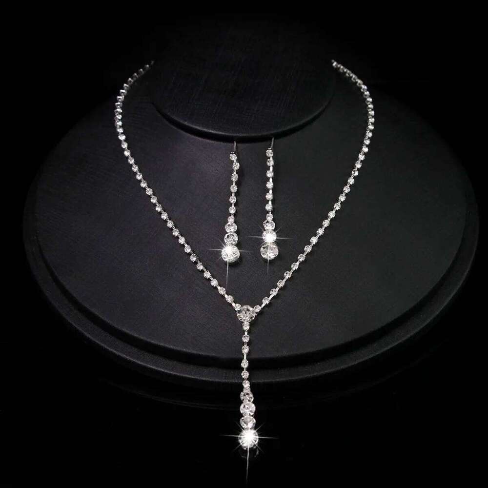 Luxury Zircon Stud Earrings Necklace for Women, Stainless Steel Hypoallergenic Wedding Banquet Sparkle Jewelry Set Gift Z260313