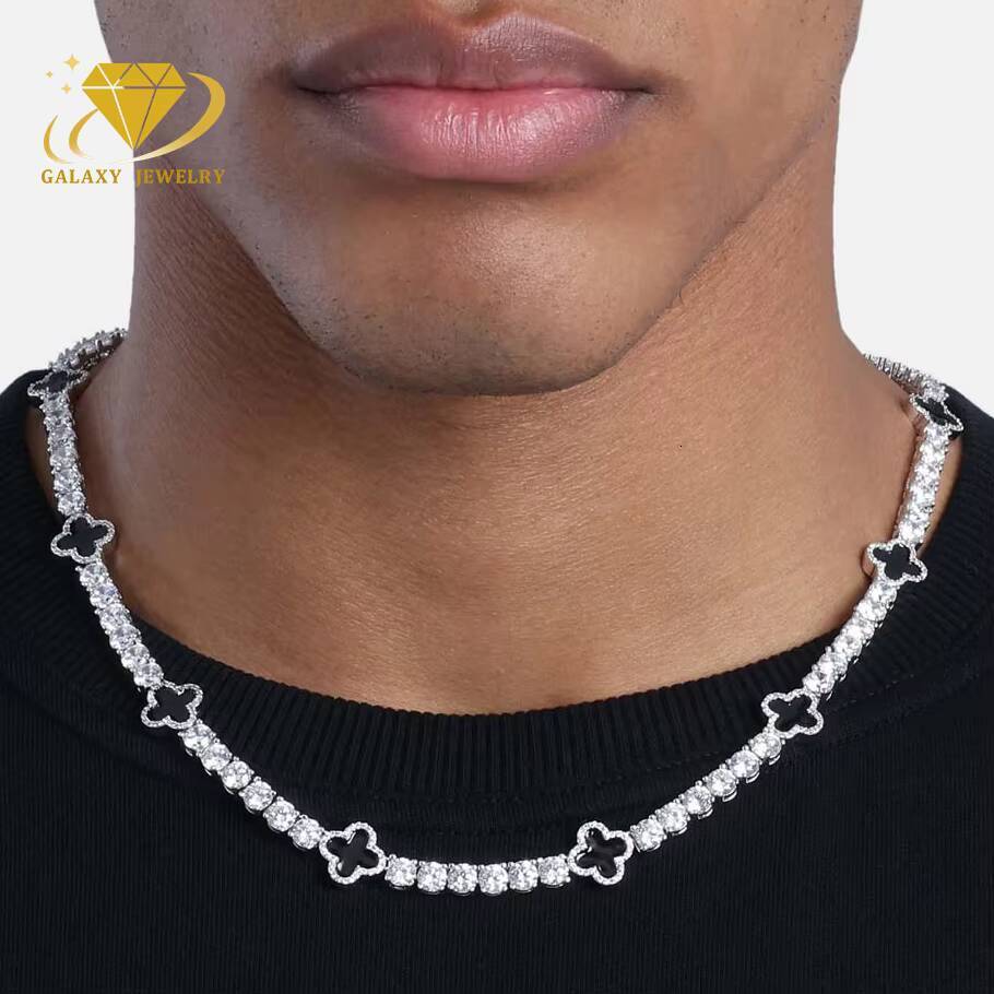 Iced Out Rapper Style Bracelet 925 Sterling Silver Gold Plated VVS Moissanite Clover Tennis Bracelet Necklace 3mm/4mm