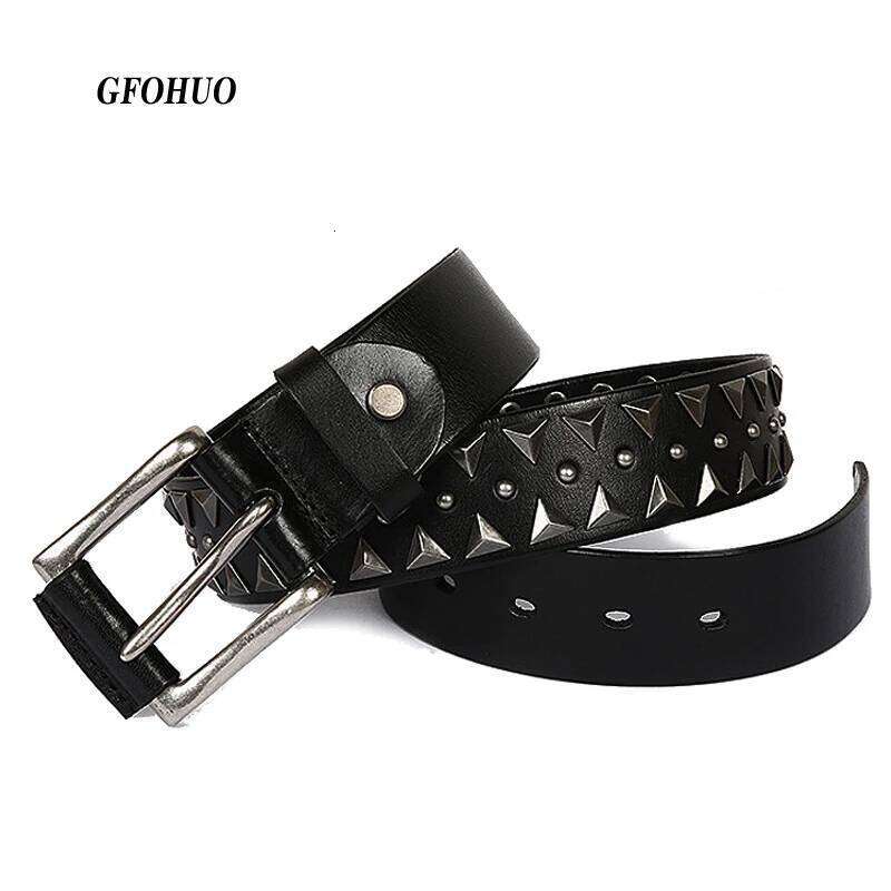 Genuine Leather Heavy Metal Rivet Punk Belts For Rock Stud Cowboy Men Ceinture Homme Waist Belt Cinturon Mujer Z260226