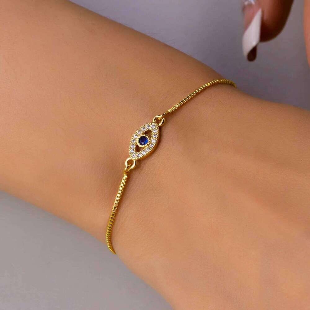 Luxury Gold Color Zircon Evil Blue Eye Bracelet Bangle Fashion Lucky Jewelry Women Gift Adjustable Handmade Z260313