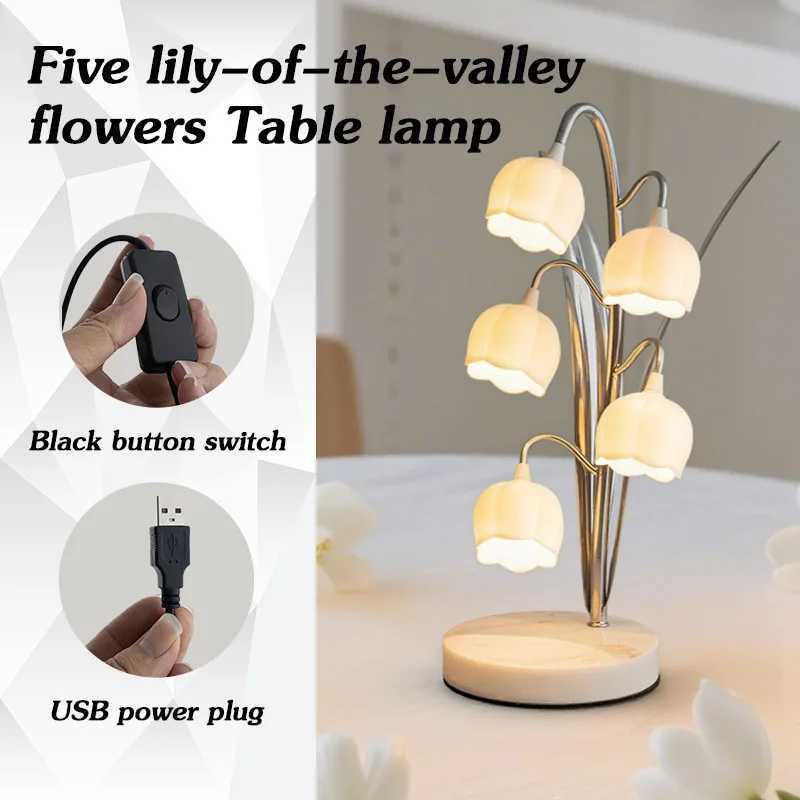 New Romantic Tulip Shaped Bedside Lamp with Warm Lighting for Master Bedroom Elegant Home Atmosphere Lamps French Night Light Y260314