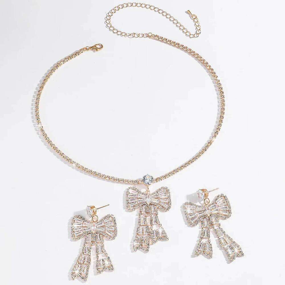 Women's fashionable zircon bow jewelry set, designed with light luxury style and high-end feel as a first accessory Z260313