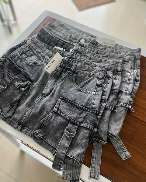 Y2K Harajuku Fashion Multi Pockets Denim Skirt Sexy Hot Casual Mini Skirt Gothic Vintage Black Gray High Waist Mini Skirt M260314