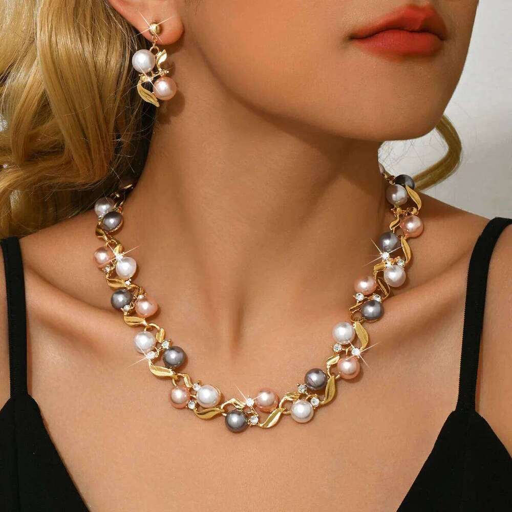 Elegant Faux Pearl Necklace Earrings Set Women Perfect for Parties Weddings Holidays Casual Style Zinc Alloy Jewelry Kit Z260313