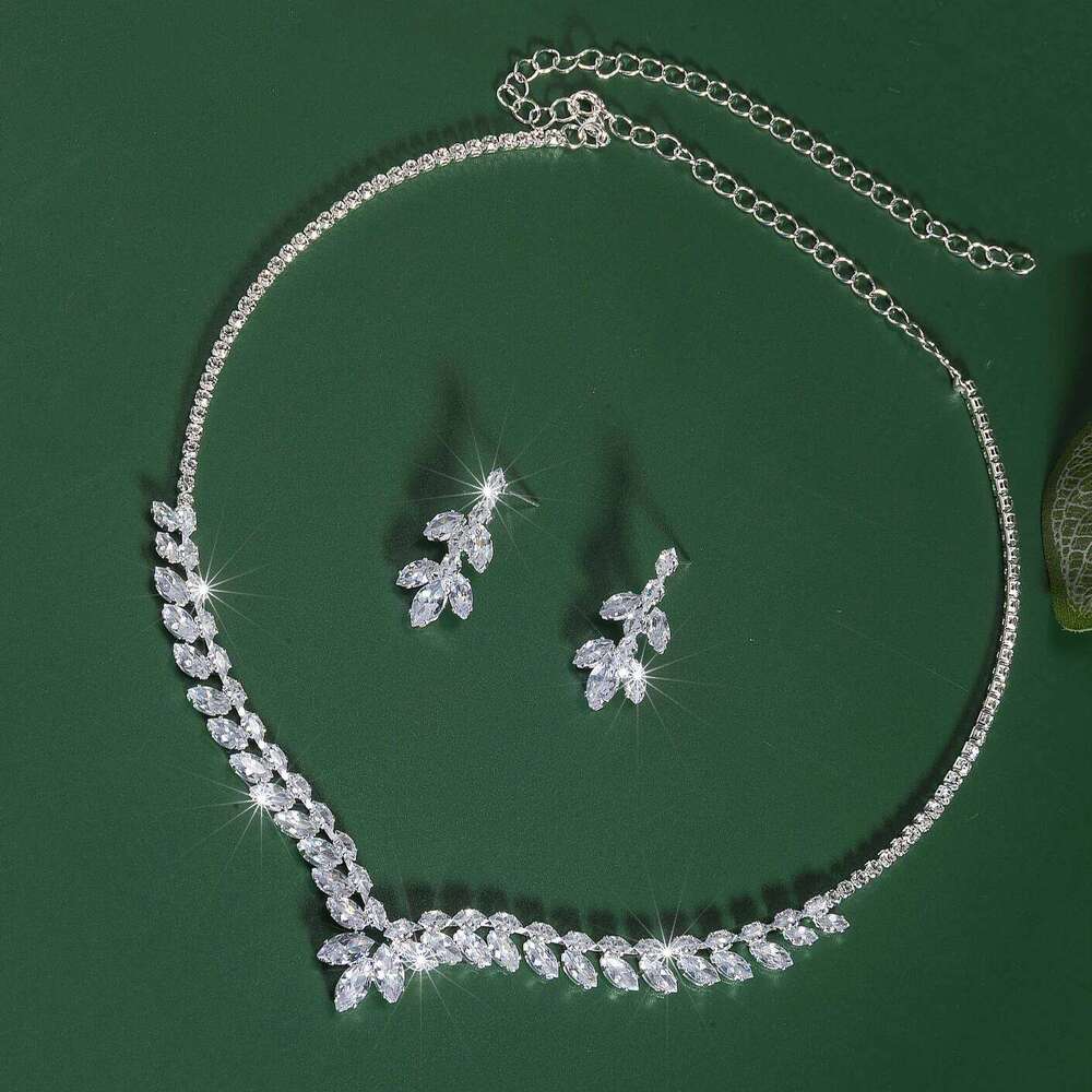 Shining Zircon Artificial Crystal Bridal Flower Necklace Earrings Sets for Women Wedding Party Jewelry Gift Z260313