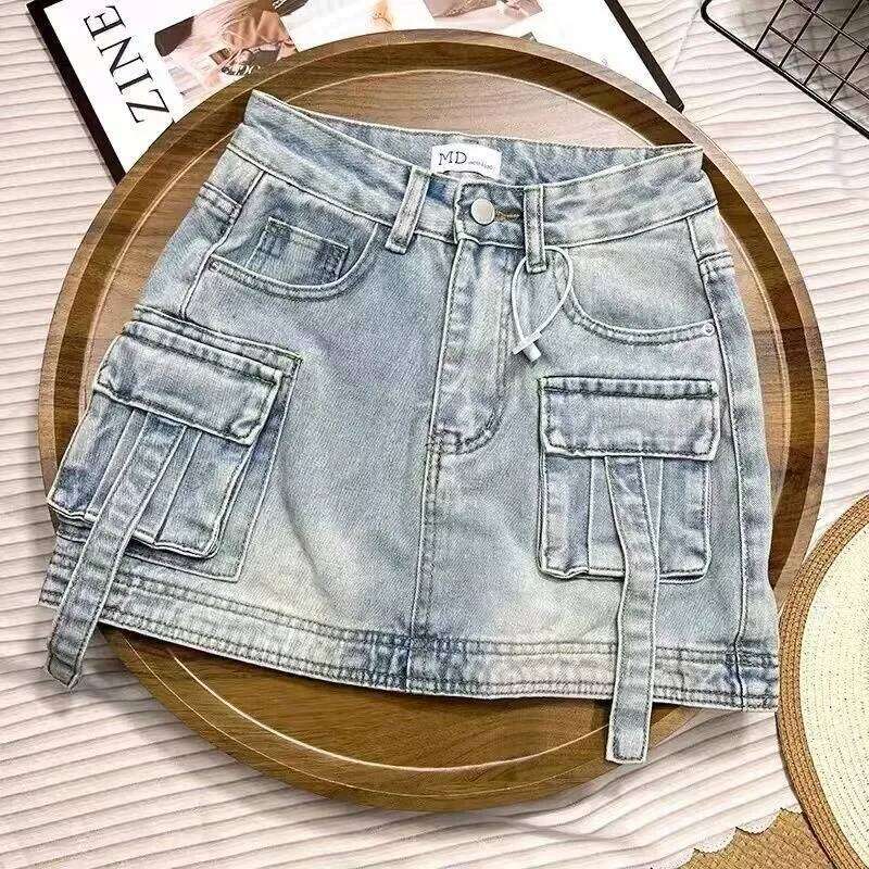 Women's personalized denim small internet celebrity fashion 2025 summer new heavy industry Korean style work skirt Z260314