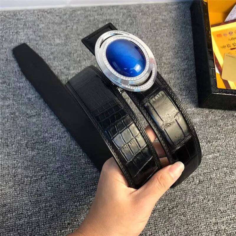 Authentic Real Crocodile Skin Blue Diamond Steel Buckle Businessmen Waist Strap Belts Genuine Alligator Leather Male Belt Z260226