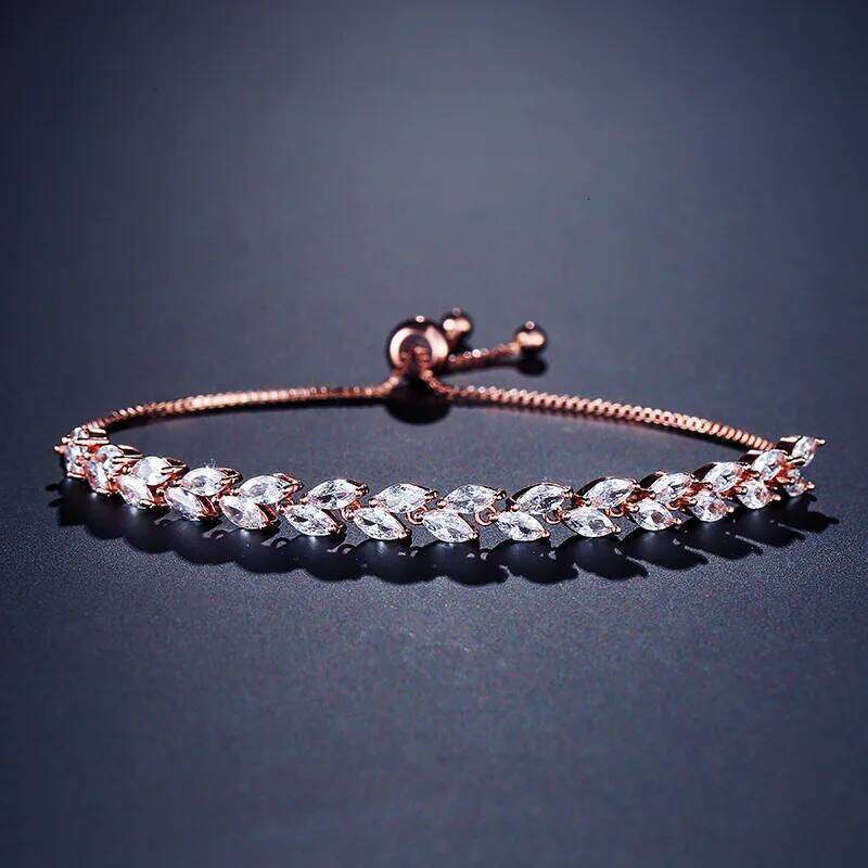 Trendy Rose Gold Silver Color Leaf Engagement Bracelet Bangle for Women Valentine's Day Gift Jewelry Free Shipping Items S8482 Z260313