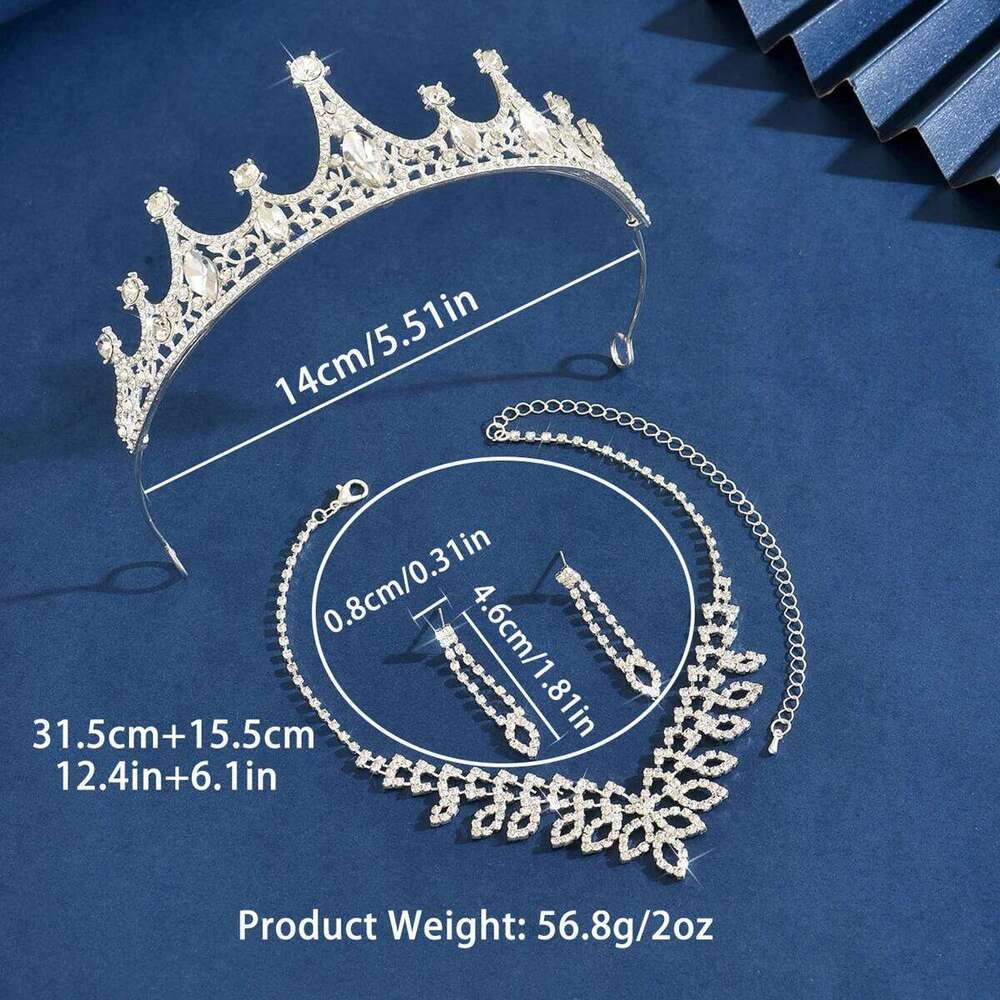 Ladies' fashionable waterdrop leaves, light luxury style, crown necklace, earrings, jewelry set, wedding party, holiday gift Z260313