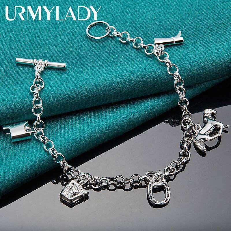 URMYLADY 925 Sterling Silver Horse Equipment Pendant Bracelet For Women Wedding Party Fashion Charm Jewelry Z260313