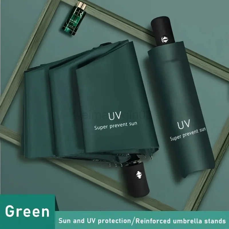 8-Rib Automatic High Quality Umbrella - One-Touch Open/Close Compact Foldable Design for Men Women Navy Black Business H260314