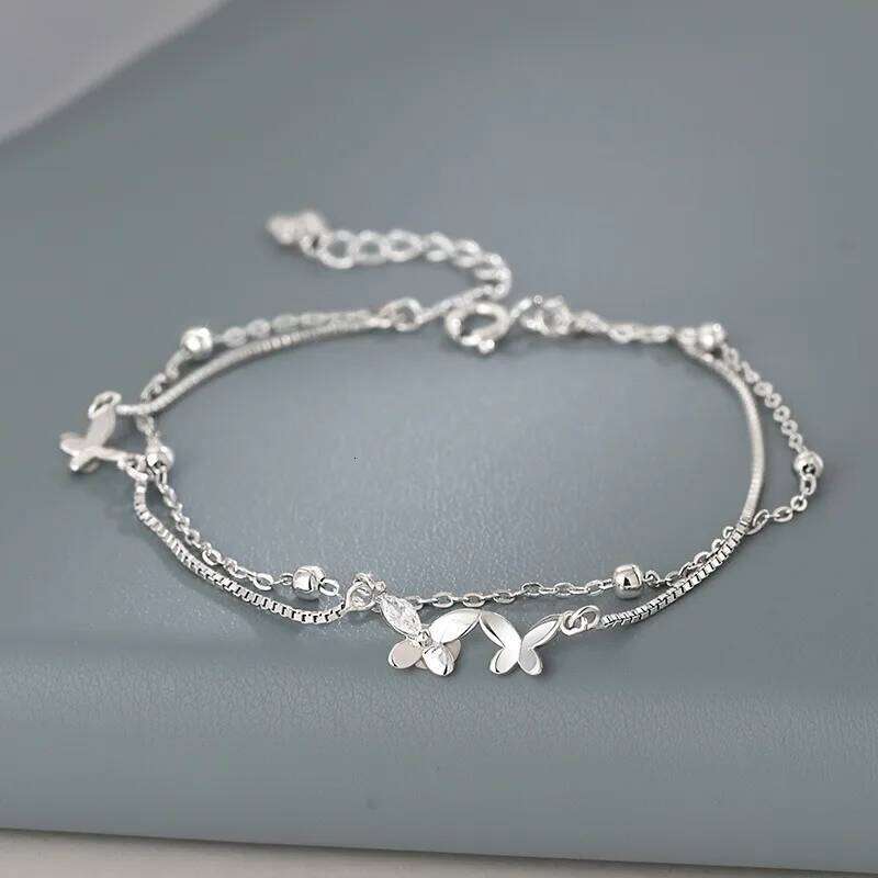 925 Sterling Silver Double Layer Butterfly Bracelet Women Fashion Korean Chain Party Jewelry Gift for Her Z260313