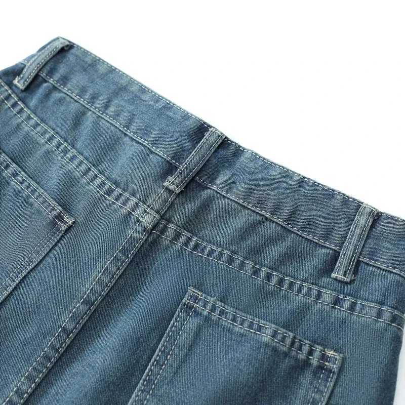 American Retro Distressed Denim Skirt High Waist Slimming Split Design Mid-Length Womens Fashion Ladies Jeans Skirt M260314