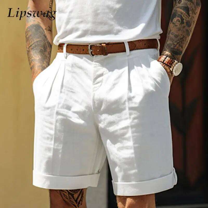 Classic Men Outdoor Casual Breathable Loose Straight 2025 Summer Fashionable Solid Color Men's Linen Shorts Z260314