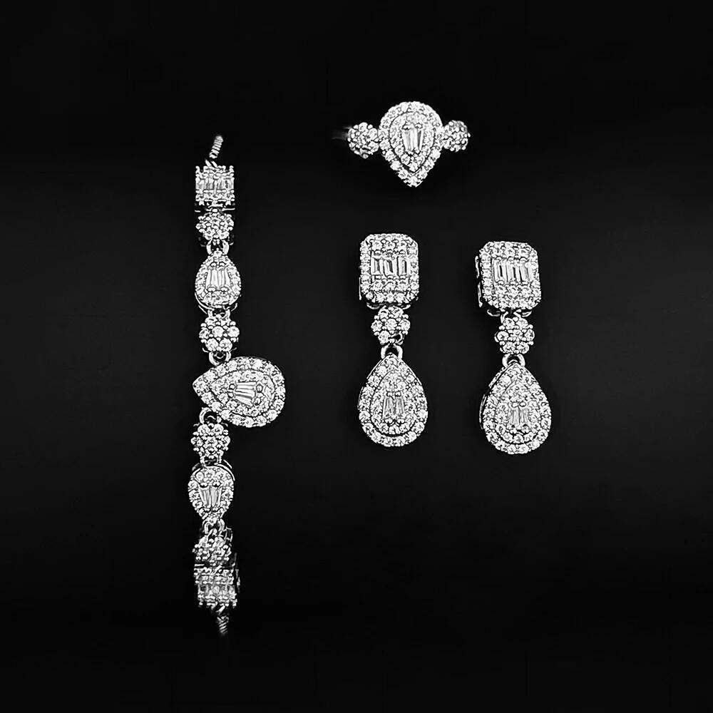 Moonso Luxury Silver Color Pear Set for Women Engagement Wedding Anniversary Gift Jewelry E064-R064-S064-X064 Z260313