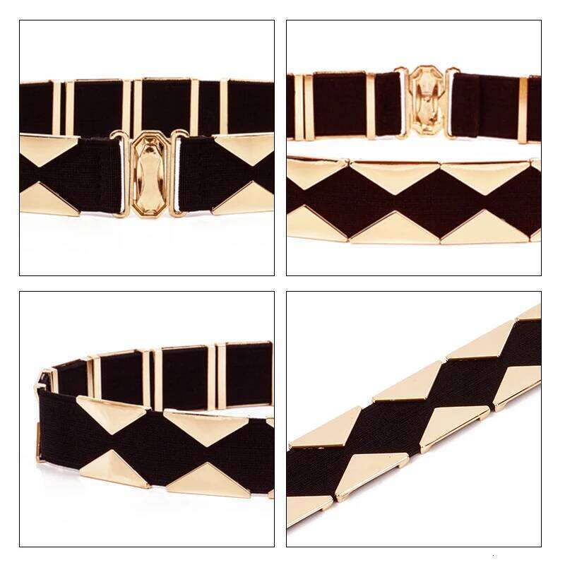 High Fashion Geometric Elastic Fabric Metal Female Belts For A Dress Brand Luxury Women Waistband for Jeans and Skirt Z260226