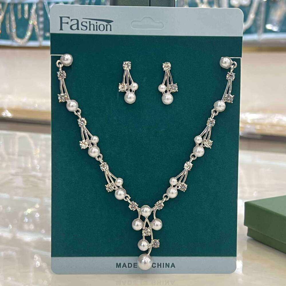 Cross border hot selling versatile pearl necklace earrings two-piece for women's bridal wedding dress set with accessories Z260313