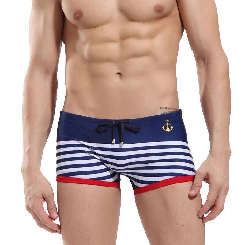 Sexy Men Low Waist Swimwear Summer Striped Swimsuits Nylon Quick Dry Beach Swimming Trunks Fashion Male Sport Surf Board Shorts Z260314