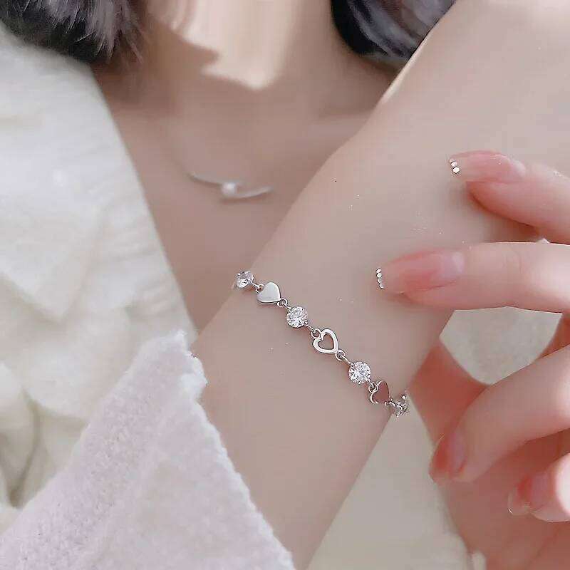 925 Sterling Silver Heart Shaped Bracelet For Women Retro Korean Versatile Zircon Charm Bracelets Original Party Jewelry Gifts Z260313