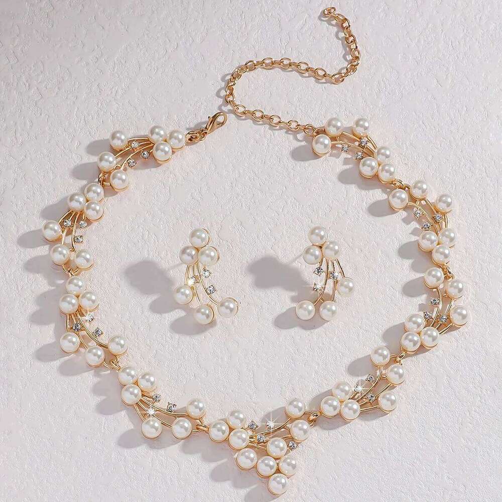 3 pieces of women's pearl flower earring necklace decoration set suitable for women to attend parties Z260313