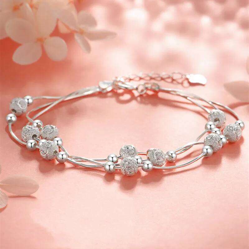 New 925 Sterling Silver 8 Inches Frosted Beads Bracelet For Fashion Women Charm Jewelry Birthday Party Gifts Z260313