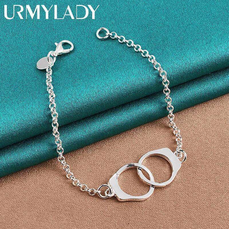 URMYLADY 925 Sterling Silver Handcuffs Chain Bracelet For Women Wedding Party Fashion Jewelry Z260313
