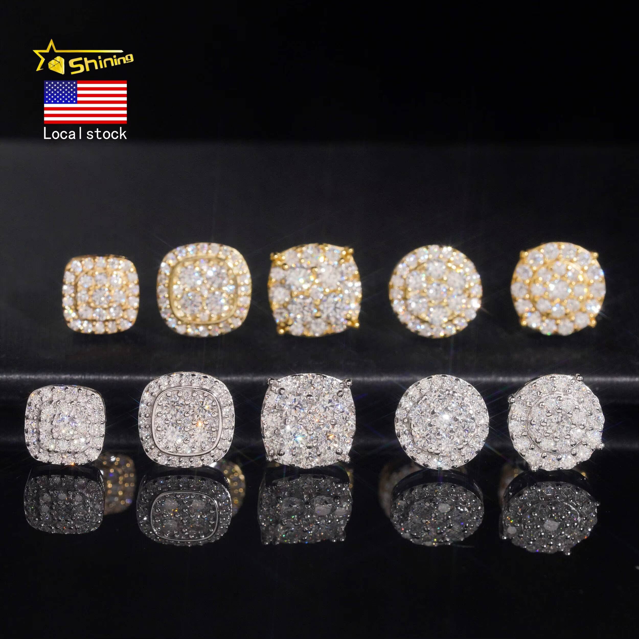 Fast Shipping Local Stock 925 Silver Iced Out Hip Hop Screw Back GRA Certified VVS Moissanite Earrings
