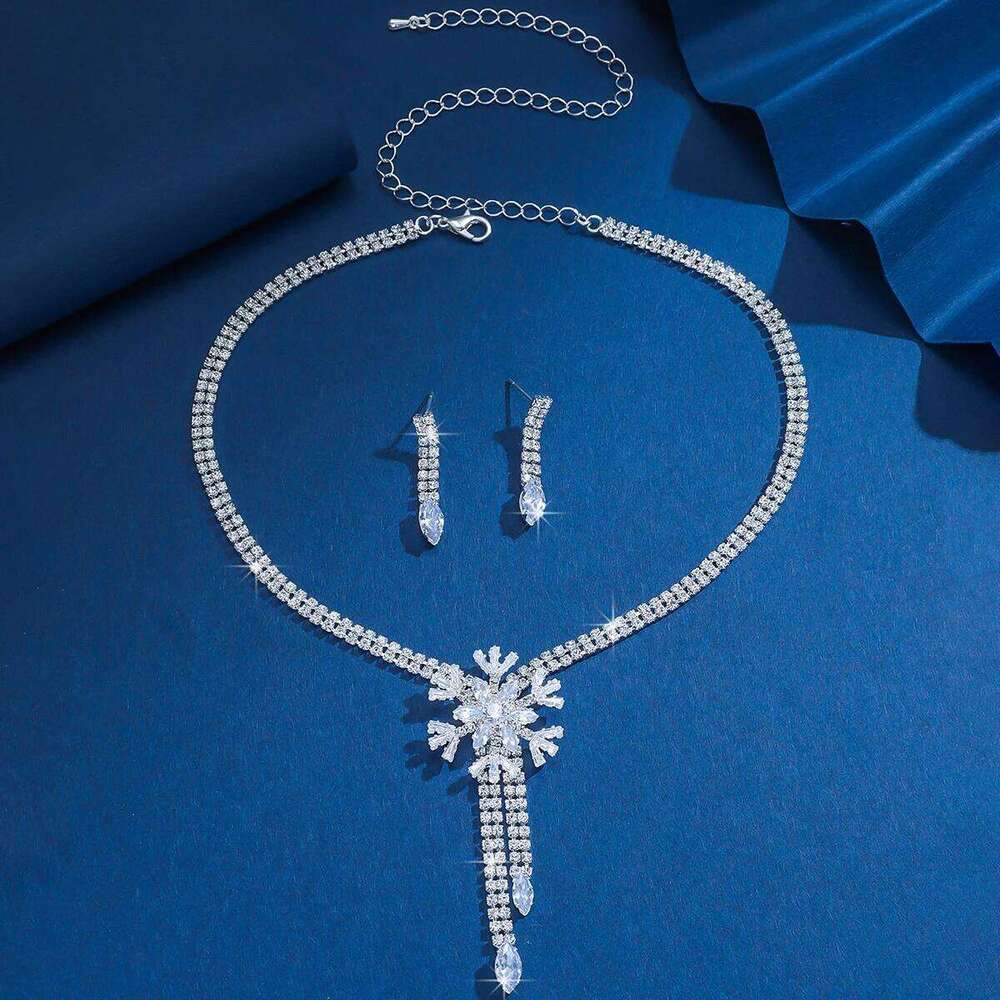 3PC Women's Fashion Copper Inlaid Claw Chain Rhinestone Snowflake Necklace Earring Set Suitable for Wedding, Party, Festival Gif Z260313