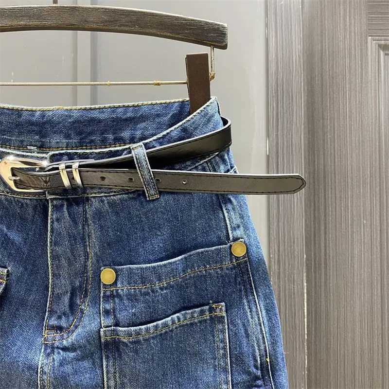 Dark Denim Short Skirt Womens High-waisted Culottes Summer New Tooling Wide-leg A-word Shorts Skirt M260314