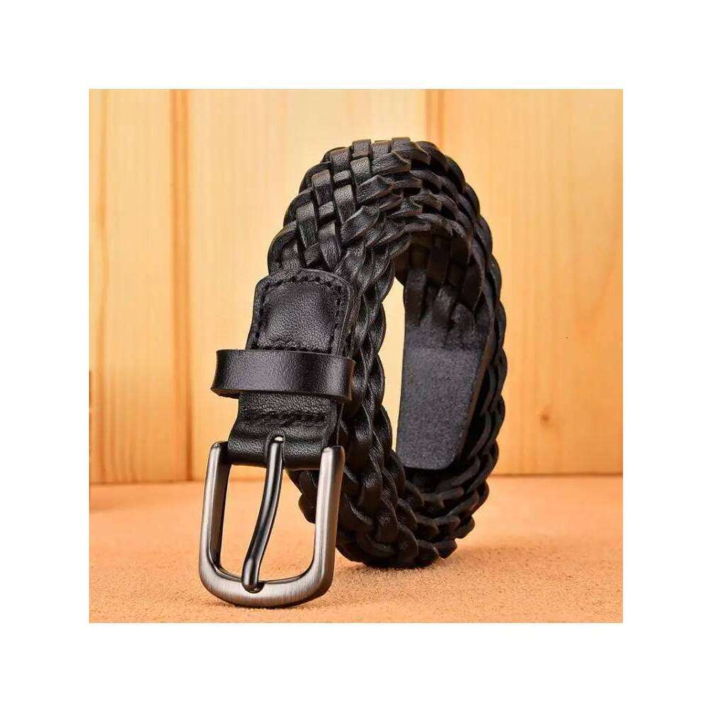 2024 Women Casual Luxury New Style Width 2.5cm Woven Belt Needle Buckle Real Leather Head Layer Cowhide Handmade Decorative Z260226