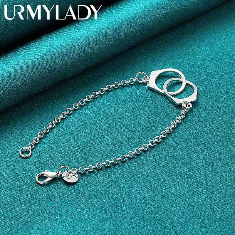 URMYLADY 925 Sterling Silver Handcuffs Chain Bracelet For Women Wedding Party Fashion Jewelry Z260313