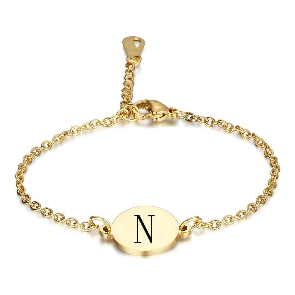 Customized Initial Letter Bracelets For Women Valentine Gift Gold Color Stainless Steel Chain Jewelry Pulseras Mujer Adjustable Z260313