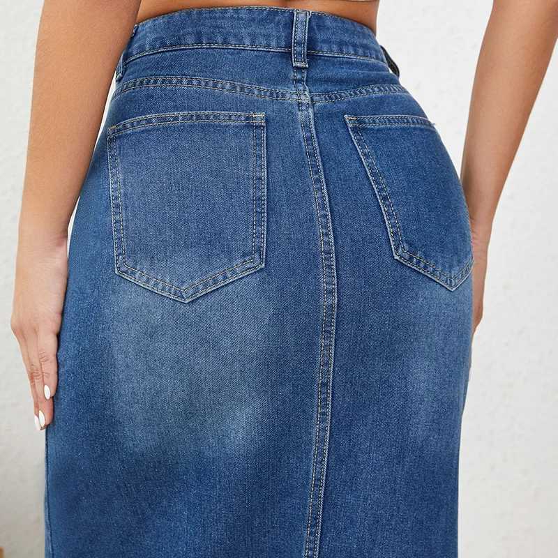 Women High Waist Gothic Skirts Jeans s Vintage High Street Casual Denim Dress Female Streetwear Blue Punk Straight Skirts M260314