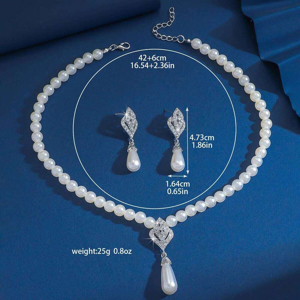 3PC Women's Fashion Trendy Pearl Water Drop Necklace Earrings Jewelry Set Wedding Banquet Party Holiday Gift Z260313
