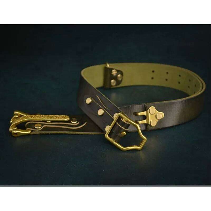 Handmade Pure Cowhide Littleton Cavalry Genuine Leather Belt, Personalized Vintage Brass Buckle Cowskin Knight Belts Z260226