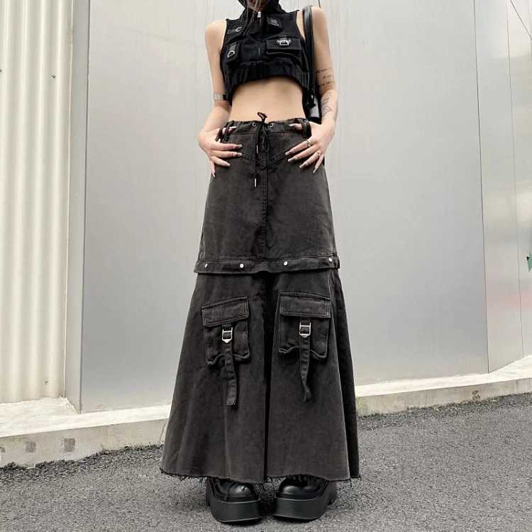 American Style High Waist Skirt for Women 2026 Autumn Heavy Vintage Denim Skirts Y2k Grunge Mid-length Loose Faldas Mujer Jupe M260314